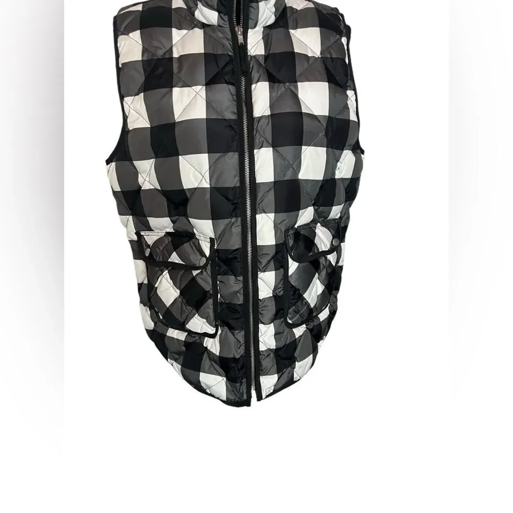 WOOLRICH QUILTED BLACK/WHITE PLAID‎ WINTER CASUAL PUFFER VEST WOMENS SIZE XL